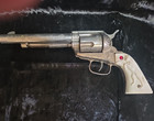 Replica 1950s Nichols Stallion 45 Die Cast Western Cap Gun W 3 Bullets Has Wear