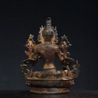Antique Old Tibet Tibetan Buddhism Temple Bronze Gilt Green Tara Buddha Statue