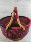 Woven Bolga Market Basket Leather Handle Ghana Fushia Orange Blue Purple Xl