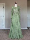 Nwt Mac Duggal Sage Green Beaded Sequin Long Sleeve Evening Gown Size 6