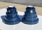 Vtg Pair Art Deco Mcm 2 1 4    Glass Lamp Shades Navy Blue Tiered Step Turquoise
