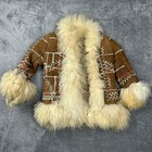 Vtg 70 s Sheepskin Leather Shearling Coat Jacket Kids Girl Size 2 To 5 Years