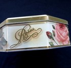 Vintage Octagon Metal Gold Pink Rose Tin 8 5  Victorian Heritage Lidded Storage 