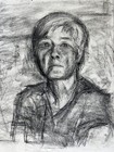 Vintage Artist Original Black Charcoal Sketch Portrait Pencil Drawing 24x18   