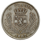 Belgian Congo 2 Francs 1887 Silver Leopold Ii