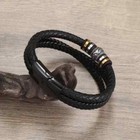 Men s Vintage Stainless Steel Leather Braided Bracelet Magnetic Calsp Bangle