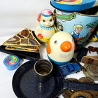 Vintage Junk Drawer Lot - Steel Top   Bucket Some Wood Things Steel Wheels  Ect