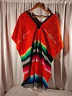 Tribal Serape Mexican Poncho Orange Black White One Size Fits All Blanket Gaban