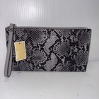Michael Kors Jet Set Lg Zip Clutch Snake Print Leather Wristlet Quarry Grey Nwt