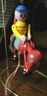 Antique Galloping Horse   Jockey Wooden Pull String Toy 