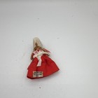 Dollhouse Miniature Female Doll Blonde Hair Light Complexion Red Floral Dress
