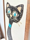 Vintage Mcm 1960 s Black Cat Gravel Art Wall Hanging      Marked pqs  25 Black Cat