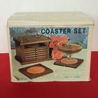 Vintage Wooden   Cork Mid Century Modern Wood Bar Drink 8 Pc Coasters Set handle