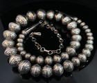 Sterling Silver Hand Stamped Navajo Pearls Graduated Bead Necklace 24 Inch