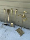   vintage Mcm Brass Mallard Duck Head Fireplace Set 4 Tools   Stand Heavy