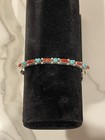 Vintage Navajo Sterling Silver Natural Turquoise Red Coral Cuff Bracelet Row 9g