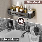 Shower Shelf-2 Tier Rustproof Bonded Caddy -wall-mounted Holder-8 Hooks Towel