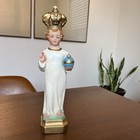 Vintage Infant Of Prague Chalkware Statue 14    Signed A  Prosperi W two Vestments