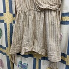 Japna Striped Wrap Romper Jumpsuit Tan White Linen Blend Womens L