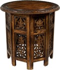 Solid Wood Accent End Table - Hand Carved Vintage Boho Folding Side Table - S   