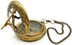 Antique Brass Pocket Compass Sundial Vintage Nautical Gift With Lather Case