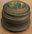 Vintage Victorian Blue Boy Aluminum Footed Vanity Puff Powder Music Box B23