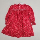 Vintage Handmade Red White Floral Smocked Dress Peter Pan Collar Toddler