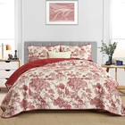 Botanical Quilt Set King Size  Christmas Red 3 Pieces Floral Plants Printed B   