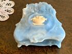 Vintage Incolay Stone Jewelry Trinket Box Blue Marbled Birds Roses Ornate Hinged