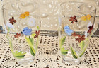 Pair Of Vintage Hand Painted Butterflies   Floral Tea Glasses Tumblers