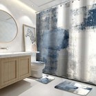 4-piece Blue Abstract Shower Curtain Set With Anti-slip Bath Rugs   Accessories