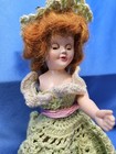 Vintage Doll Green Crochet Dress  Hat   Bloomers Red Hair One Arm