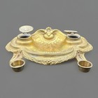 Antique Brass Double Inkwell inkstand French  Louis Xiv Style Dating 19th-20th