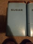 Vtg Lincoln Beautyware Metal Copper   Teal Flour And Sugar Canisters 1950s