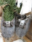 Primitive Early Antique Mary Jane Baby Shoes W Christmas Pine   Paper Doll