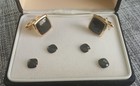 Vintage Strawbridge   Clothier Cufflinks Tuxedo Stud Set Black Gold Tone Nos