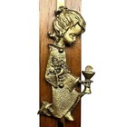 Vintage 1950s Mid Century Wood Brass First Communion Praying Girl Flowers 8    Mcm