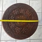 Antique Anglo-indian Carved Wood Folding Table Brass Inlay Kashmir Style 24 