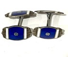Cobalt Blue   White Enamel Sterling Silver 925 Cufflinks Art Deco