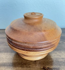 Vintage Hand Turned Wood Carved Trinket Box Footed With Lid 6 25  Artist Signed