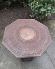 Antique Octagonal Folding Anglo-indian Brass Inlaid Carved Side Table 24 Inches