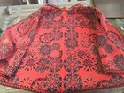 Vintage 60s 70s Tapestry Poncho Red Floral Fringe Boho Festival Collar Arm Slots
