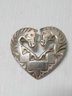 Heavy Vintage Navajo Indian Sterling Silver Double Horse Pin Cowgirl   Cowboy