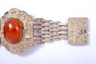1930 s Chinese Solid Silver Agate Carnelian Cabochon Bracelet Bangle Marked