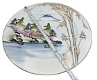 Vtg Kutani Hand Painted Porcelain 10    Dinner Plate Mt Fuji Bamboo Colorful Japan