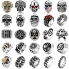 Vintage Mens Silver Stainless Steel Gothic Viking Skull Biker Rings Jewelry 7-15