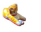 Vintage Japanese Tin Toy Cat Yellowand Orange Striped Body Collectable