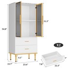 Fluted Storage Cabinet With Glass Door And 2 Drawers  Modern Display Storage    