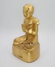 Antique Burmese 19th C  Gold Gilt Lacquer Hard Wood Praying Buddha Statue