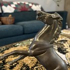 Vintage Solid Brass Gold Tone Metal Rearing Horse Figurine Sculpture
